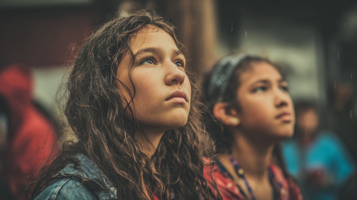 Two young students looking hopeful and inspired outdoors