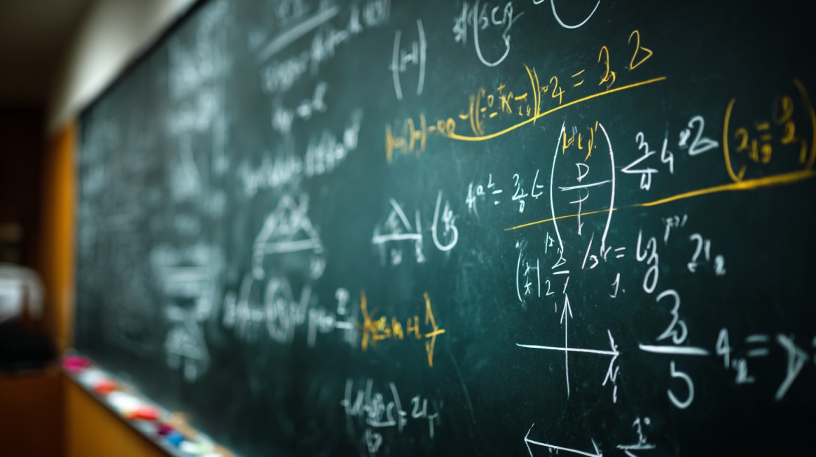 Chalkboard filled with algebra equations and graphs, representing different approaches to solving problems