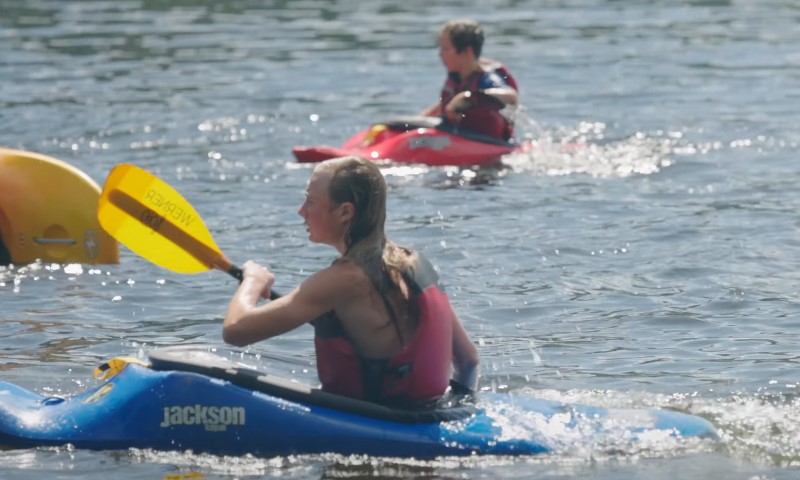 Kids canoeing in the water