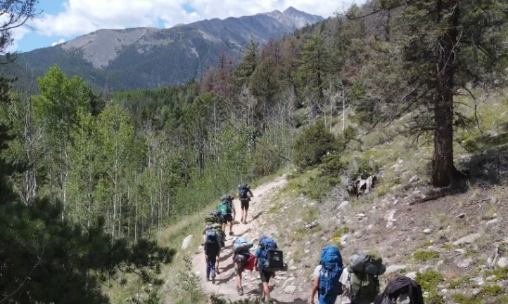 Group of kids hiking during a summer camp
